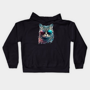 cute cat wearing glasses Kids Hoodie